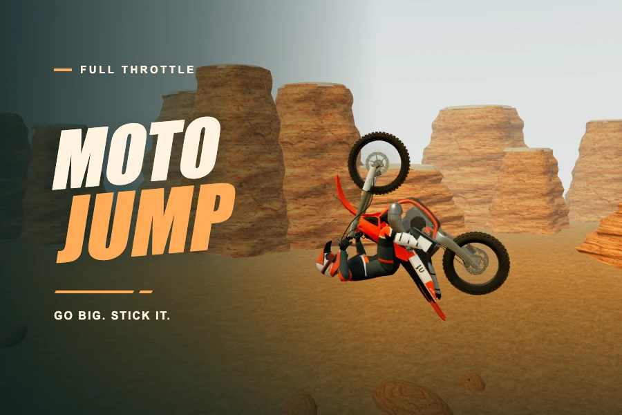 Moto Jump gameplay: a backflip over the red-rock canyon